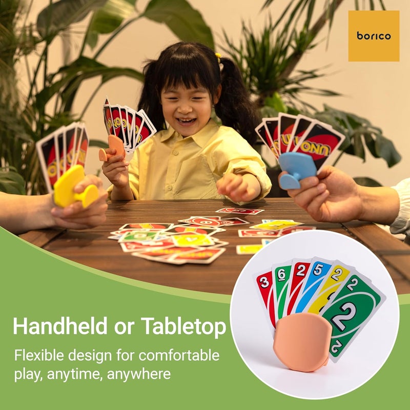 BORICO 4 Pack Playing Card Holders for Kids & Adults - Handheld/Tabletop Use/Drawstring Pouch, Perfect for Game Nights & Travel (4 Colors) - Image 3